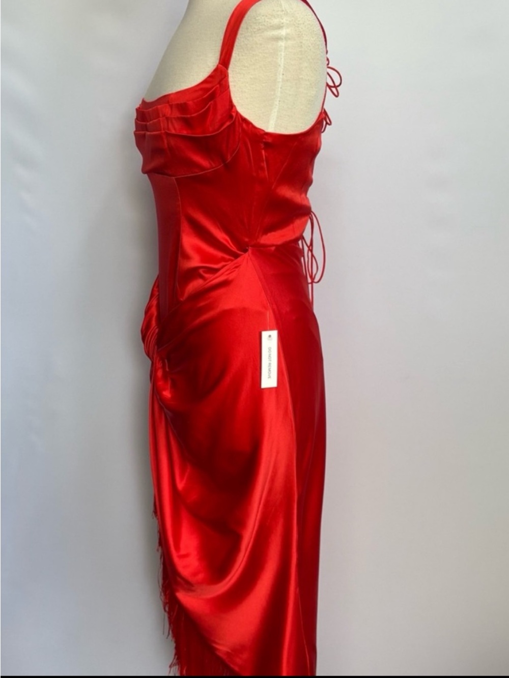 NWT For Love & Lemons Anisa Asymmetrical Silk Fringe Midi Dress - Picture 10 of 16